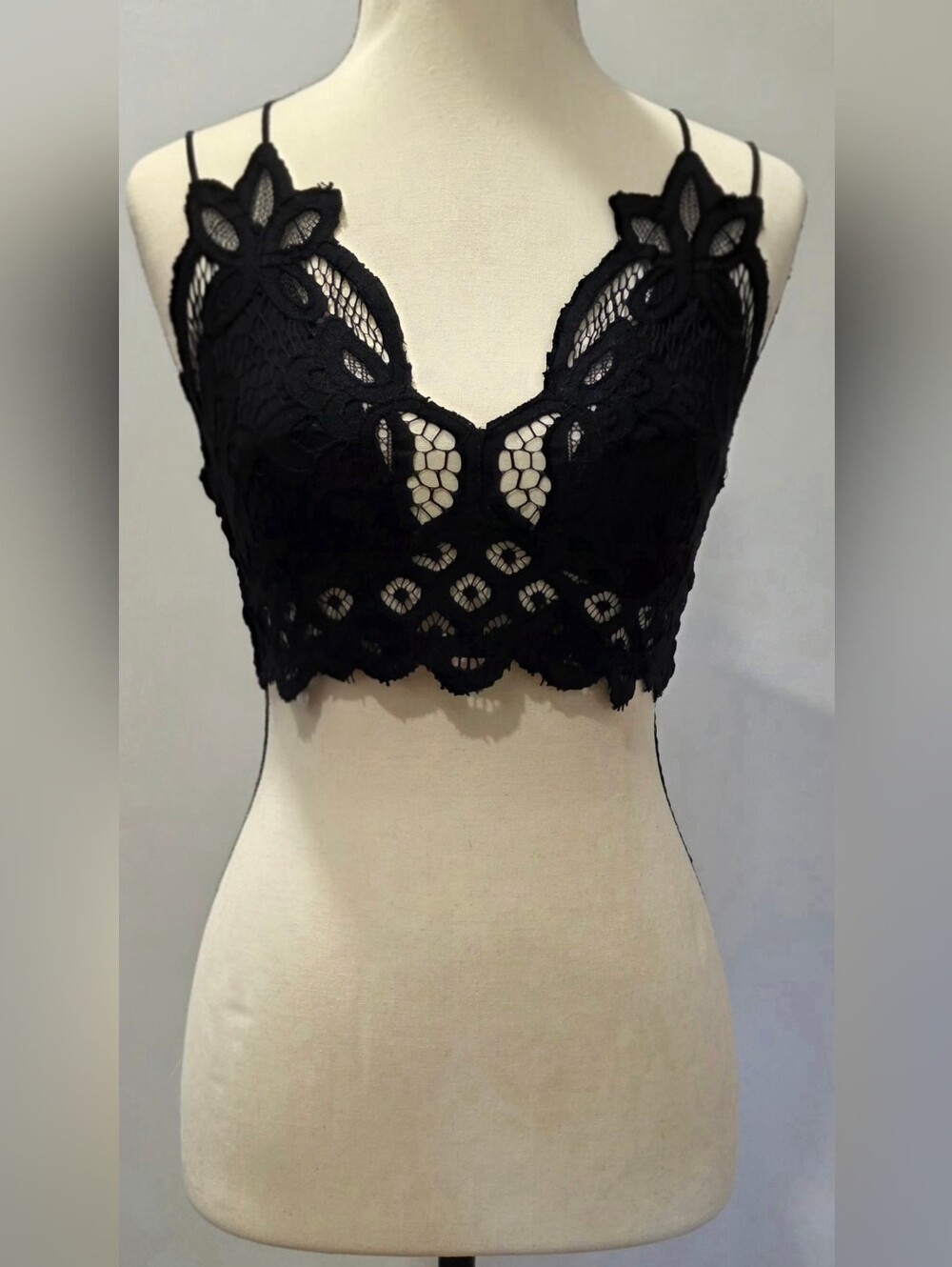 Women's Free People FP One Adella Black Lace Bralette Crop Top • Size S